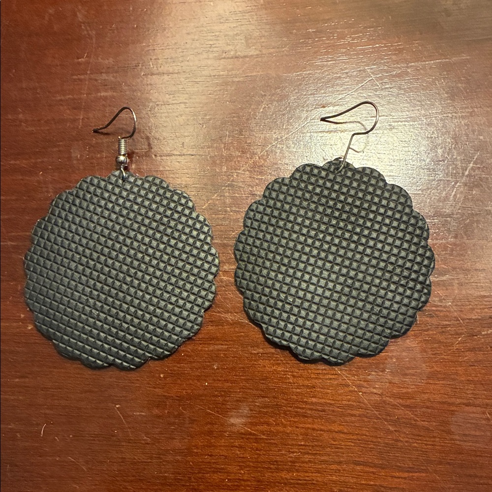 Black Genuine Leather Earrings